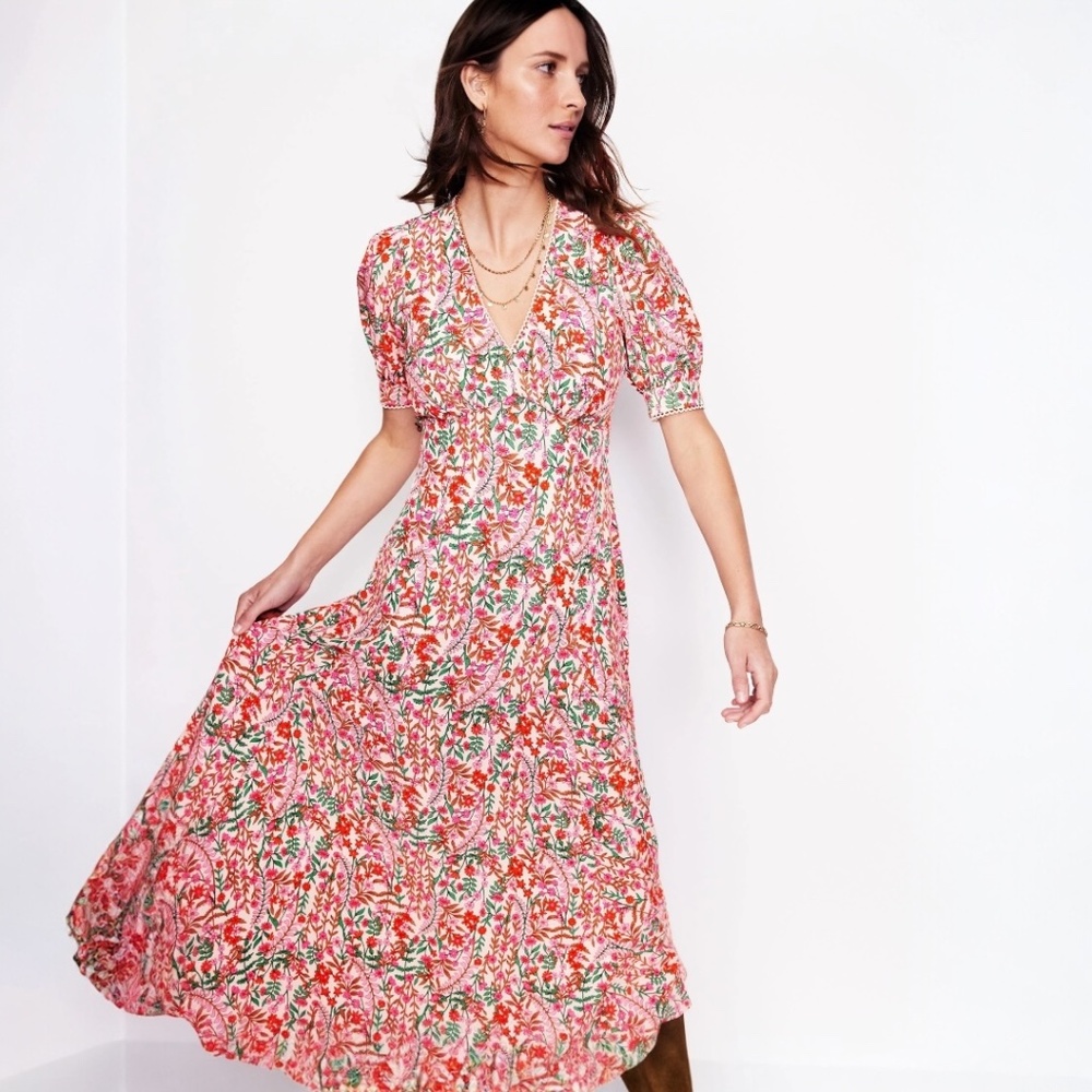 BODEN Rosie Godet Tea Dress in Foliage Bud Size 4- NWT - Picture 2 of 15